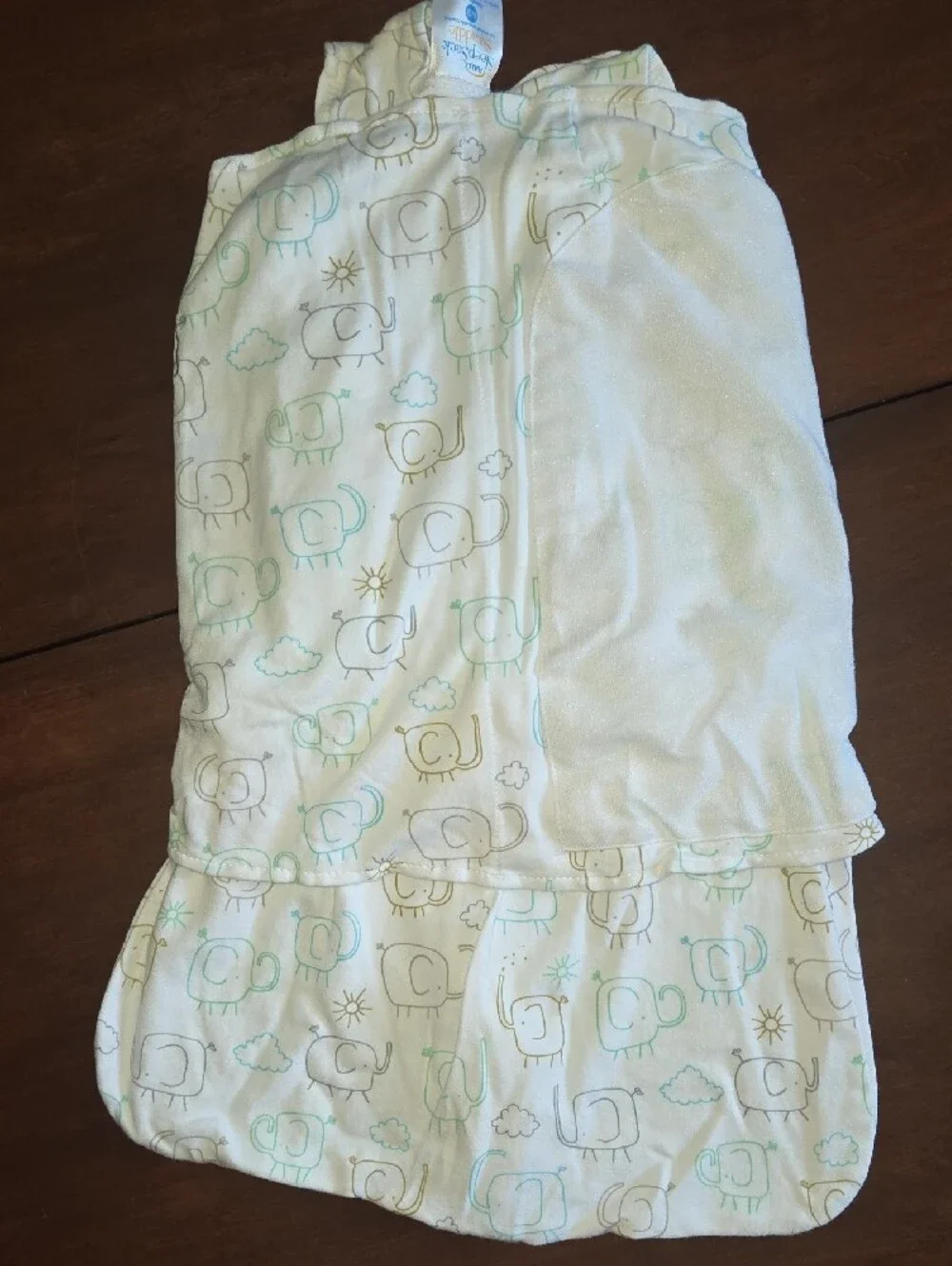HALO White Sleep Sack with Mint and Tan Elephant Print